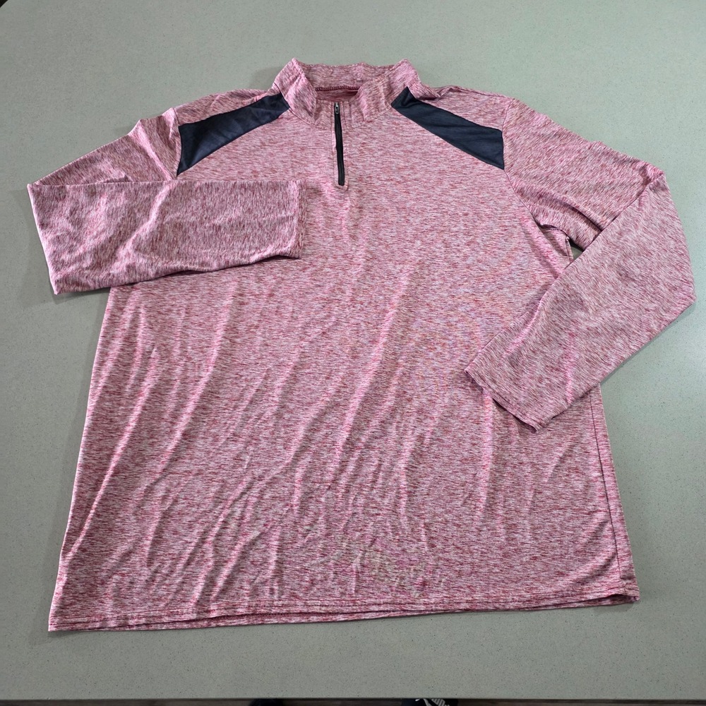 Real Essentials Mens XL Quarter Zip Pullover Red Space Dye Heather Activewear
